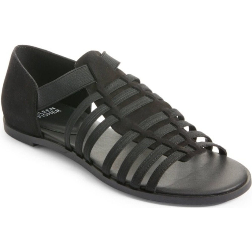 Eileen Fisher Ratone Woven Gladiator Sandals Elastic Straps Black Size 6.5 NWOT